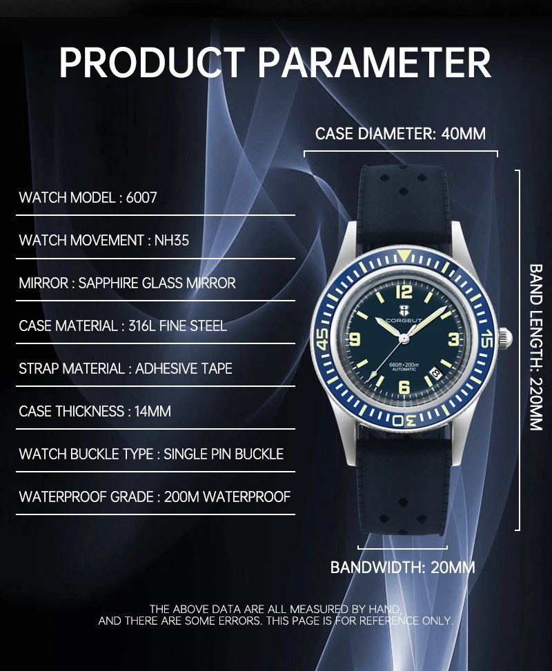 CORGEUT 50-Fathoms Dive Watch WD50F NH35 Automatic Movement 40mm Watch For Man Luminous 200m Waterproof Sapphire Vintage