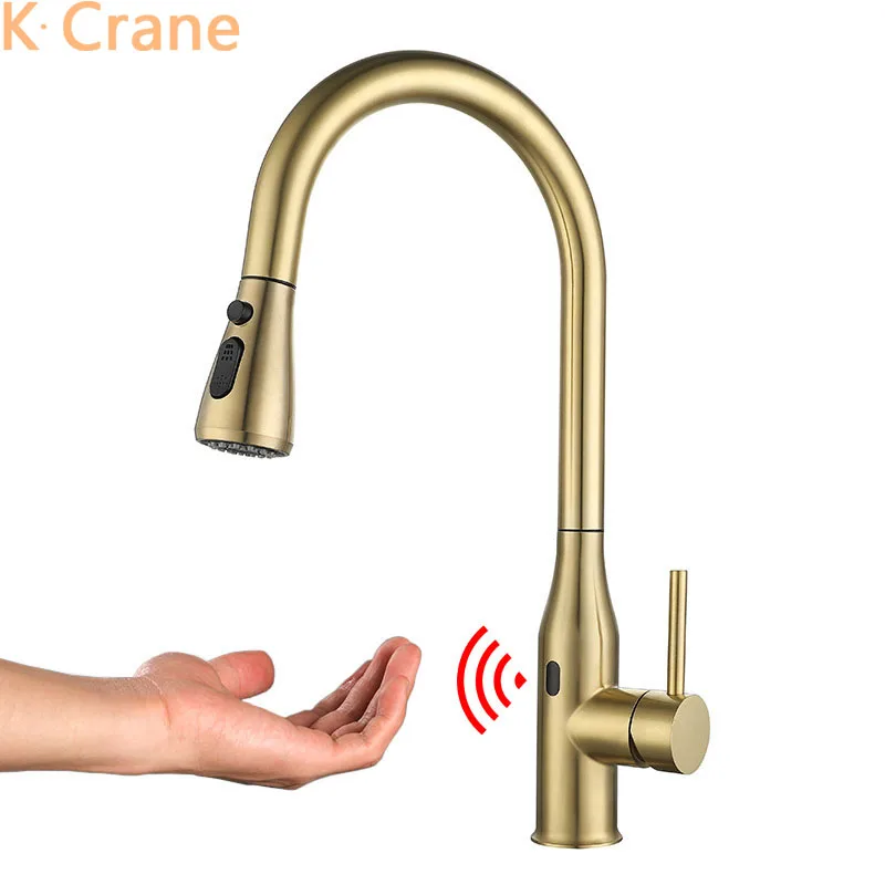 Infrared Motion Sensor Faucet Kitchen Sink Hot Cold Mixer Pull Out Down Tap Stainless Steel Rotation Touchless Smart Touch Grifo