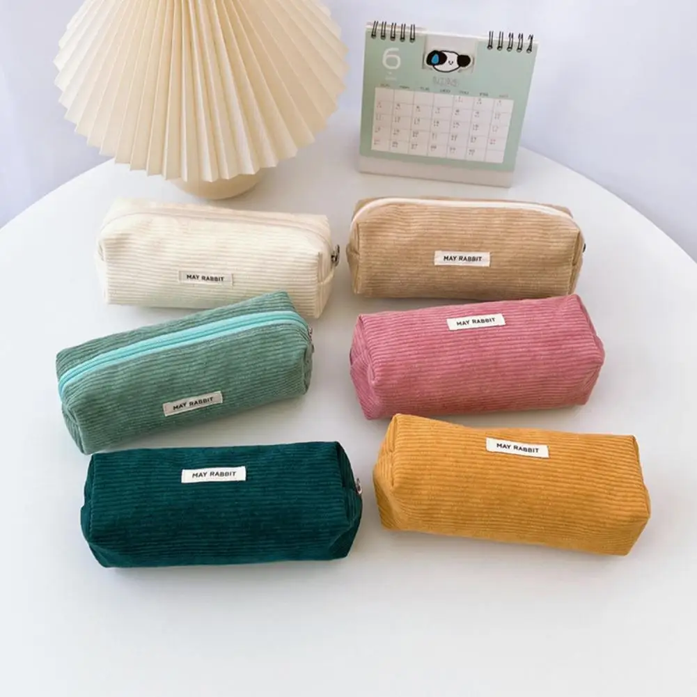 Pencil Case Corduroy Pencil Bag Multi-Purpose Stationery Bag Zipper Makeup Bag Cosmetic Pouch Organizer Office Travel Pouch