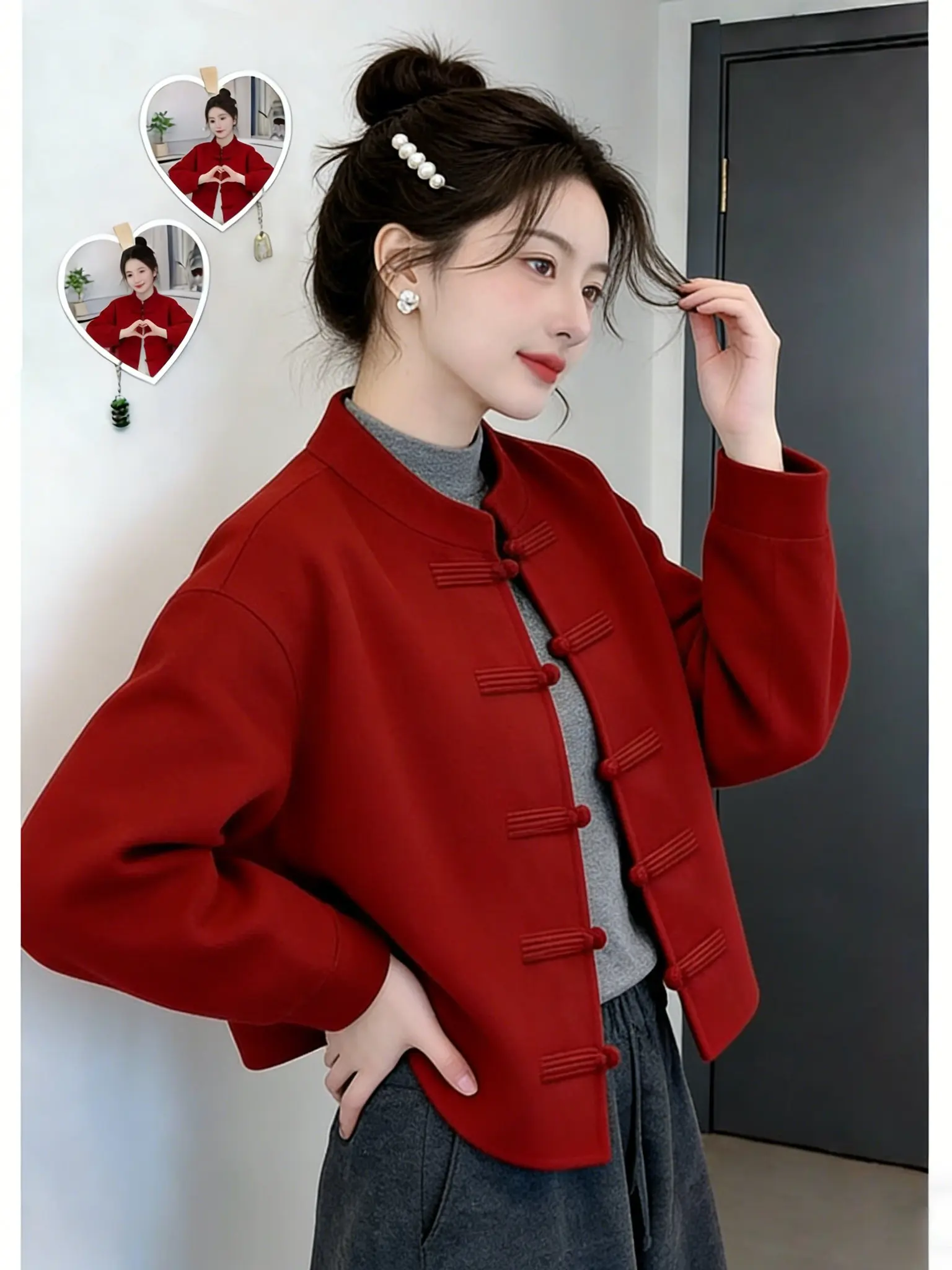 

New Chinese Sle Knitted Cardigan Women's Spring 2026 Red Sweater ort Outerwear Button Design Casual Loose Fit Long Sve