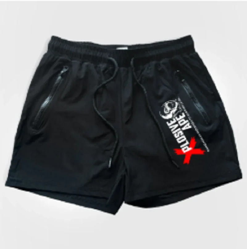 트렌디한 남성용 퀵 드라이 엣지 프린트 반바지, 이중 지퍼 포켓 엣지 디자인, 러닝, 농구 훈련 및 피트니스용