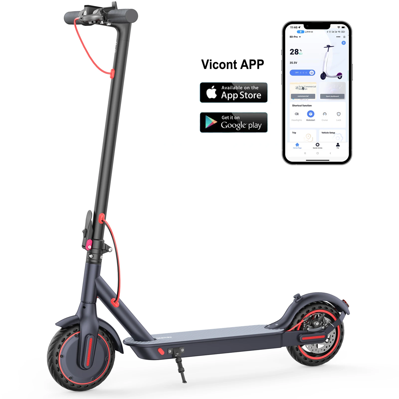 

8.5'' Electric Scooter- Solid Tires,36V 5.2Ah Battery,Up to 19MPH Max Speed, 350W Motor, Max 16Miles Long-Range Foldable Escooter for Adults Scooter,App Control