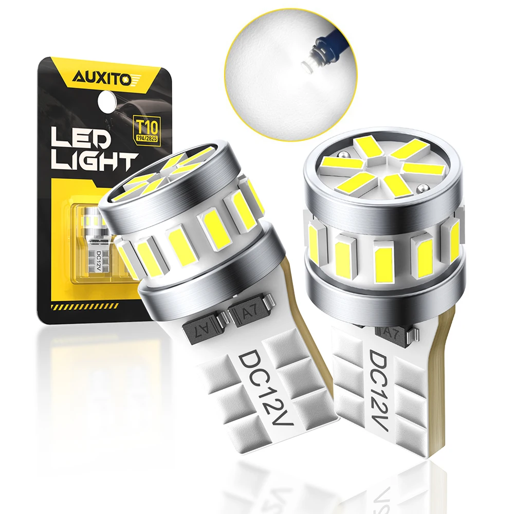 

AUXITO 2Pcs Mini Size T10 W5W Car LED Interior Lamp CANBUS White 168 194 2825 LED Bulb Door Trunk Light 3014SMD Super Bright 12V