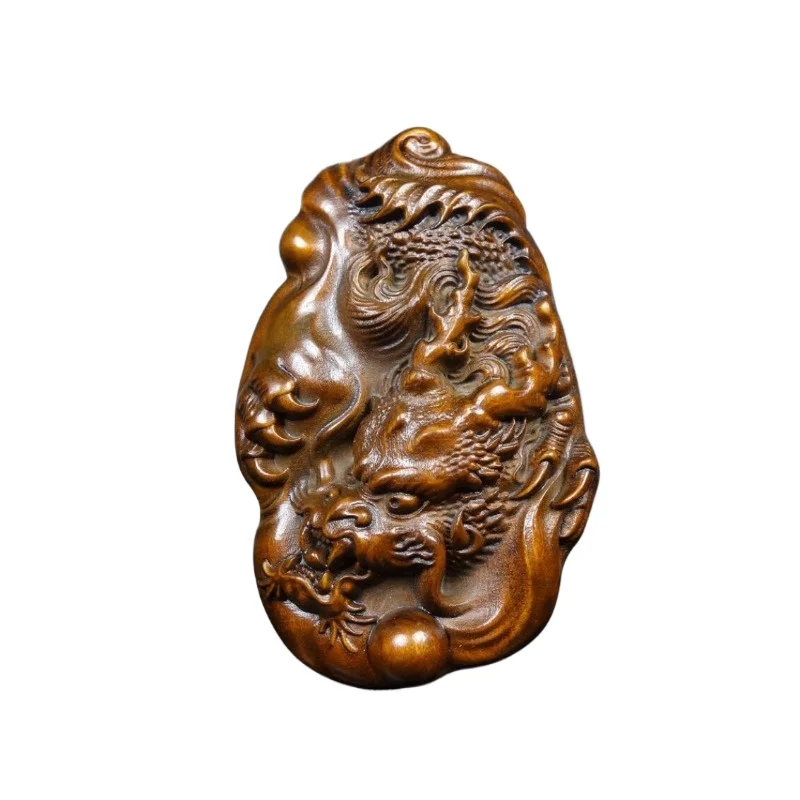 Favorite lobular boxwood dragon brand pendant double-sided engraved brand handlebar car hanging solid wood