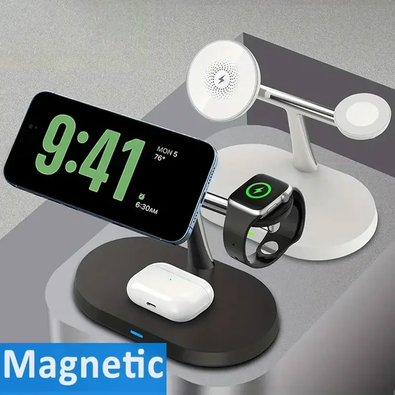 Magnetic Wireless Charger Stand for iPhone 15 14 13 12 Pro Max Apple Watch 9 8 7 Airpods Pro 3 In 1 Fast Phone Charging Sation