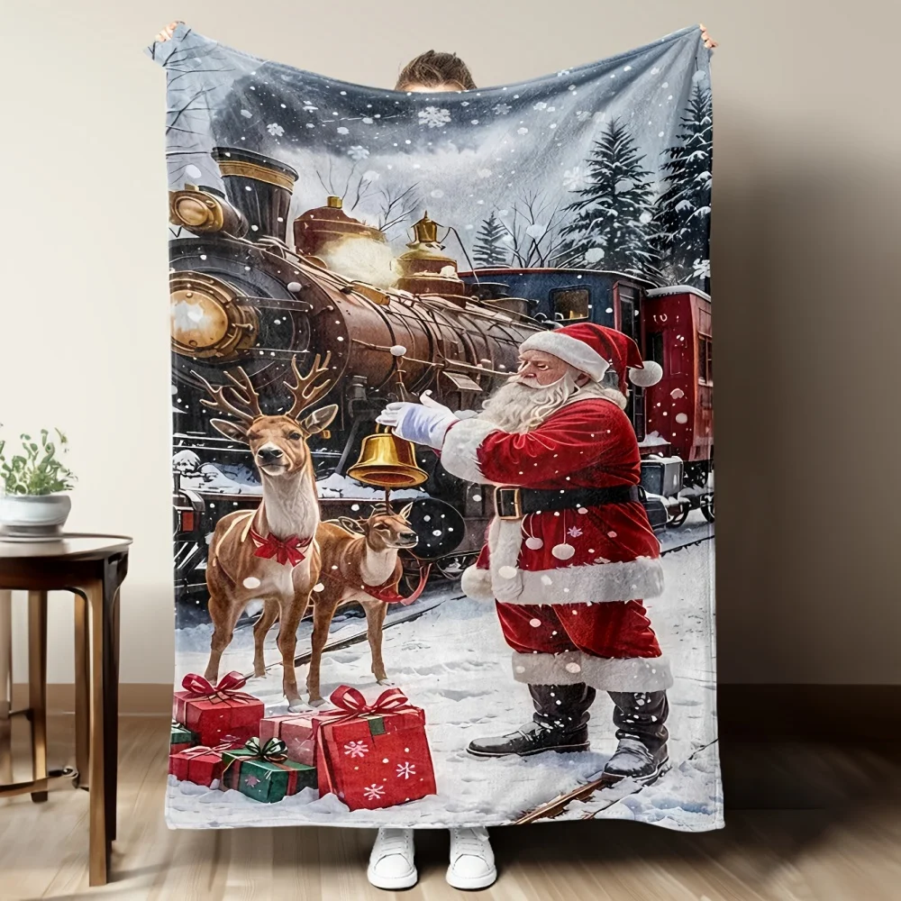 Black Background Winter Gnome Snowflake Print Throw Blanket Plaid Texture Faceless Dwarf Element Soft Warm Lightweight Decor