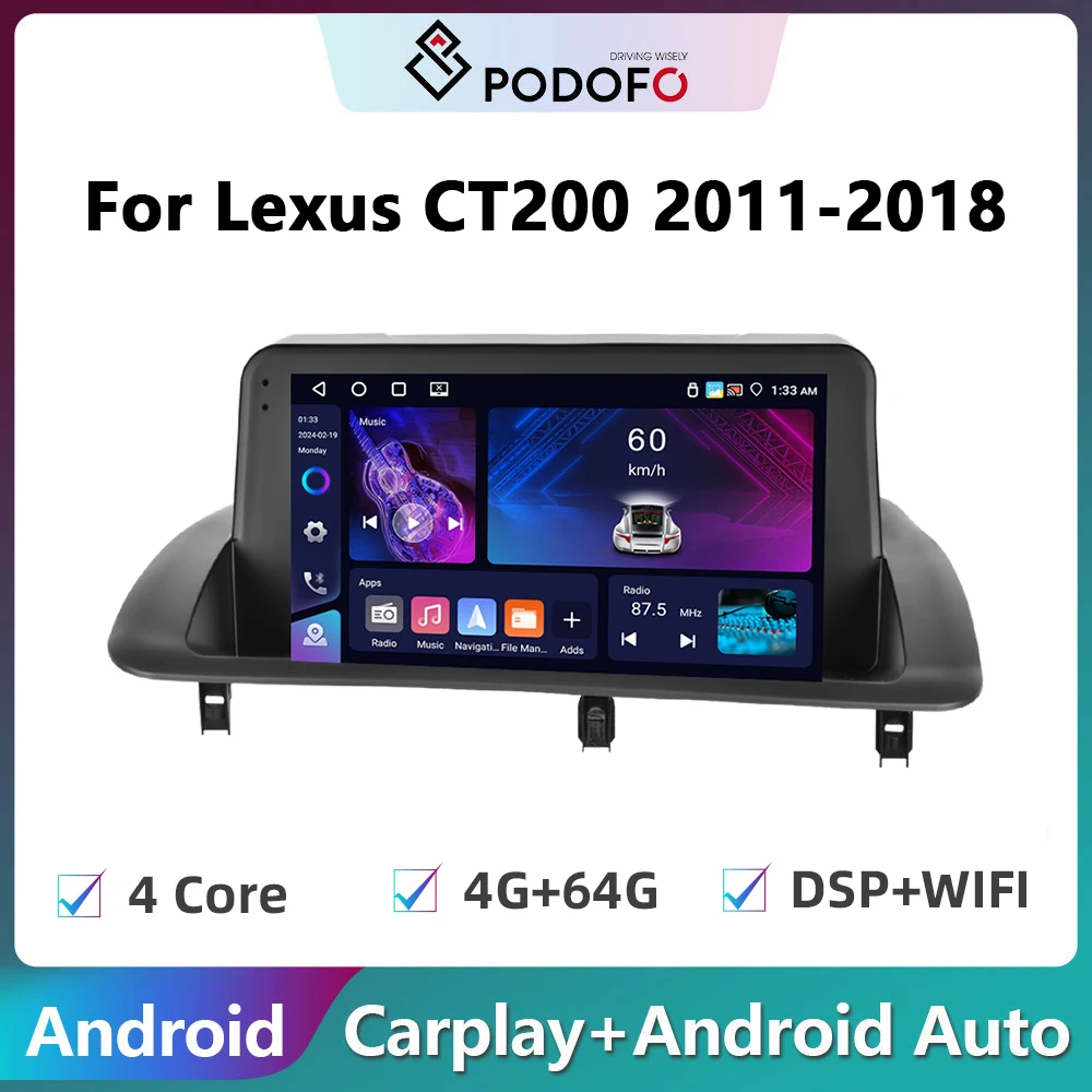 Podofo Android Car Radio Multimidia Video Player ForLexus CT CT200 CT200h 2010-2018 GPS Navigation Carplay Auto Stereo Head Unit