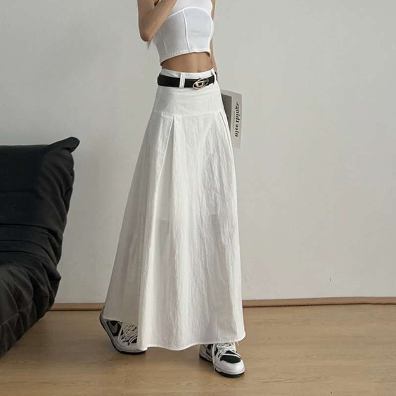 White Skirt Female Slim Drape Long Skirt Lazy Wind Leisure Campus Chic A-line Skirt