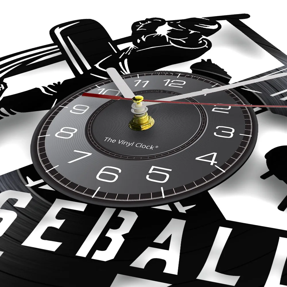 Baseball Game Hitter and Catcher Wall Art Wall Clock Baseball Players Vinyl Record Wall Clock Softball Decorative Wall Watch