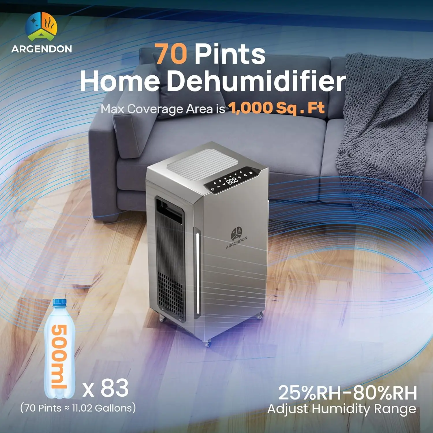 70 PPD Energy Star Dehumidifier for Basement, Commercial Dehumidifier with Pump and Drain Hose - High-Capacity Moisture