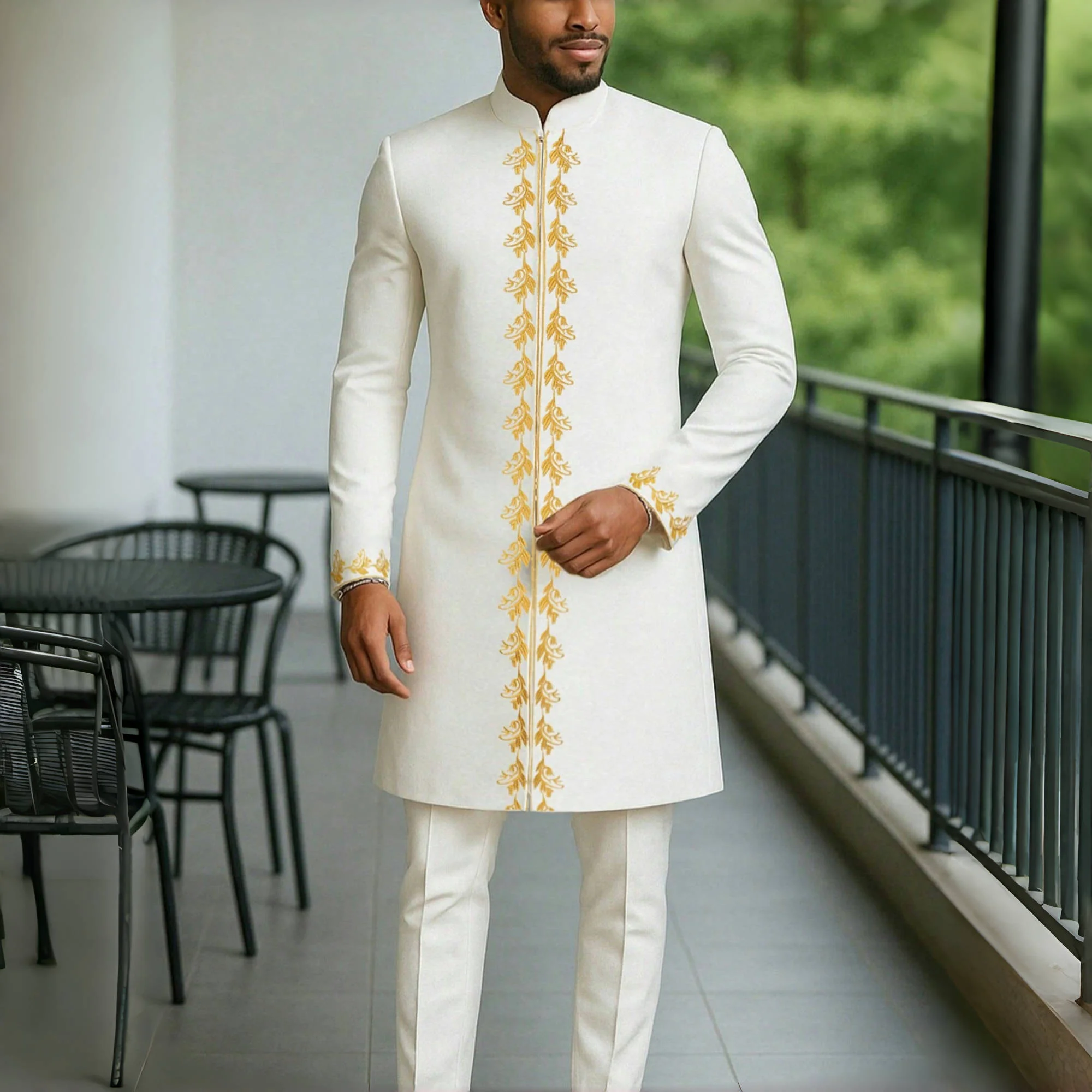 2026 New African Traditional Men's Suit Fashion Luxury Men's Suit Casual Loose Two Piece Set Holiday Wedding Men's Suit Kaftan