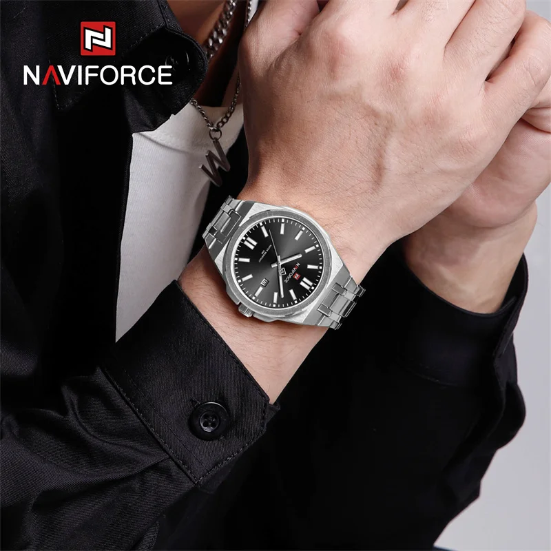 NAVIFORCE Brand Original Men Watch Stainless Steel Strap Quartz Wristwatch Business Waterproof Luminous Clock Relogio Masculino