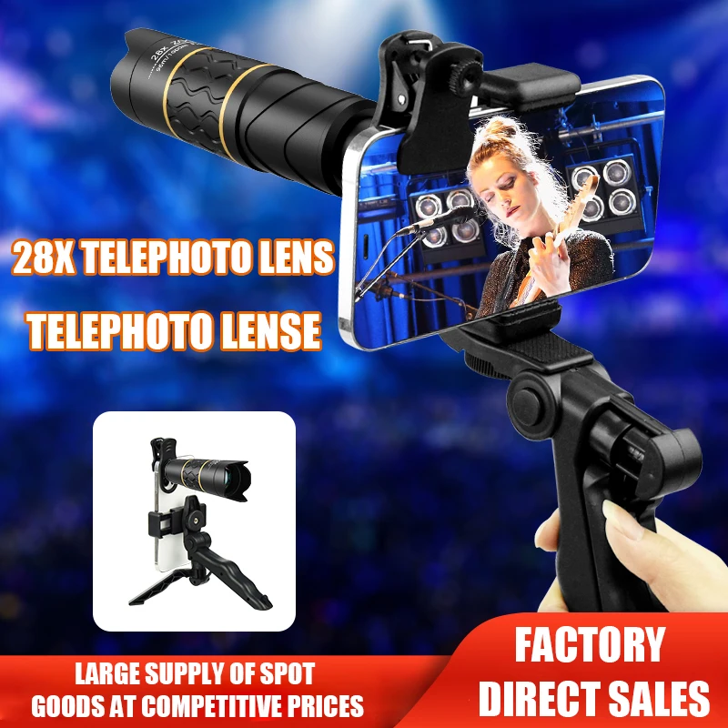 

28X Mobile Phone Camera HD Telescope Lens Clip-On Zoom Telephoto Monocular Lens for Concert Camping Hunting Sports