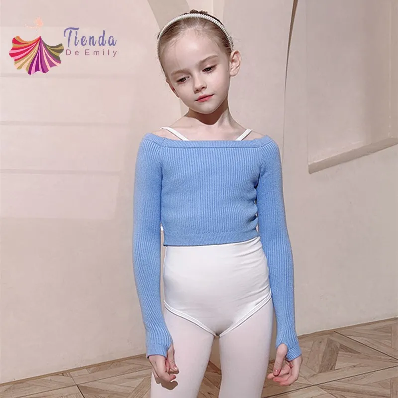 Girls Long Sleeve Dance Sweater Soft Ballet Warm Up Pullover for Leotards Korea Children Crop  Sport Thumb Hole Shirt Gymnastic