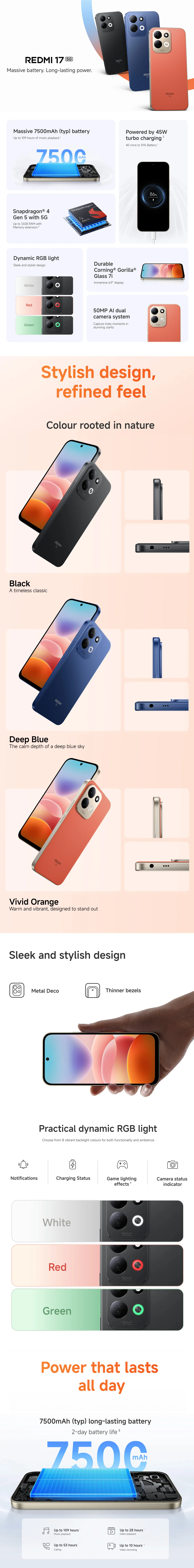 Redmi 17 5g Global Version Mobile Phone Nfc 50Mp Ai Dual Camera System 7500Mah Battery Snapdragon 4 Gen 5 Dual Sim Amoled Fast Charge