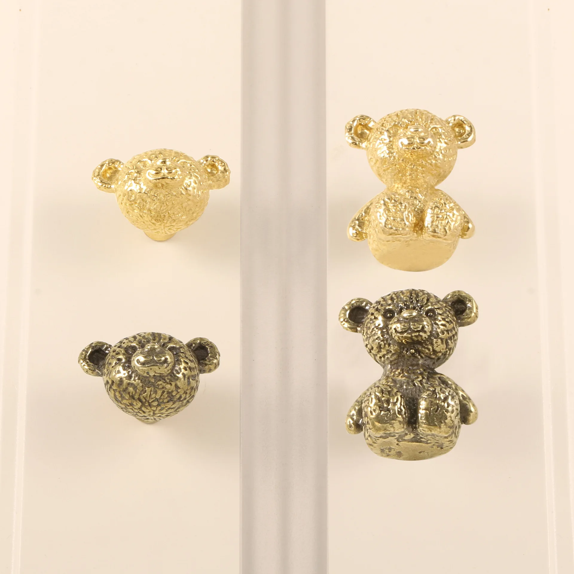 Rural Animal Little Bear/Bear Head Brass Cabinet Pulls Rustic & Modern Cabinet Hardware Set for Home Decor DIY Gifts