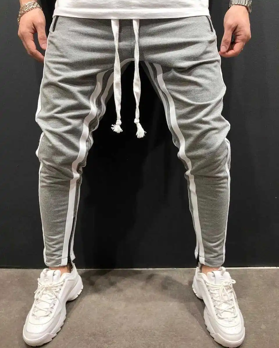 

New Mens Casual Pants Fitness Men sweat pants fashion Color block Zipper binding feet Sweatpants Trousers Gym Jogger Track Pants