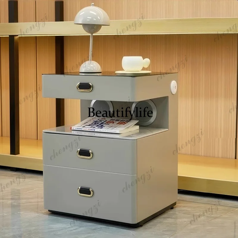A68Minimalist Modern Nightstand Lights Phone Charger Bedside Drawers Nightstand Wooden Living Room Armarios De Dormitorio Furnit