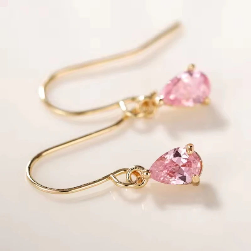 Pink Color Teardrop Shaped Pendant Earrings Paired with Dazzling Zirconia Accessories for Young Women Birthday Party Jewelry