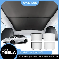 For Tesla Model Y Juniper 2025 New Upgrade Ice Cloth Buckle Sun Shades Sun Roof Sunshade Front Rear Sunroof Skylight Accessories
