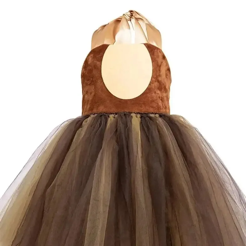 Girls' Fluffy Ballet Dress Set with Cartoon Bear Print, Jungle-style Outfit for Performances & Parties, Halloween Tutu Dress