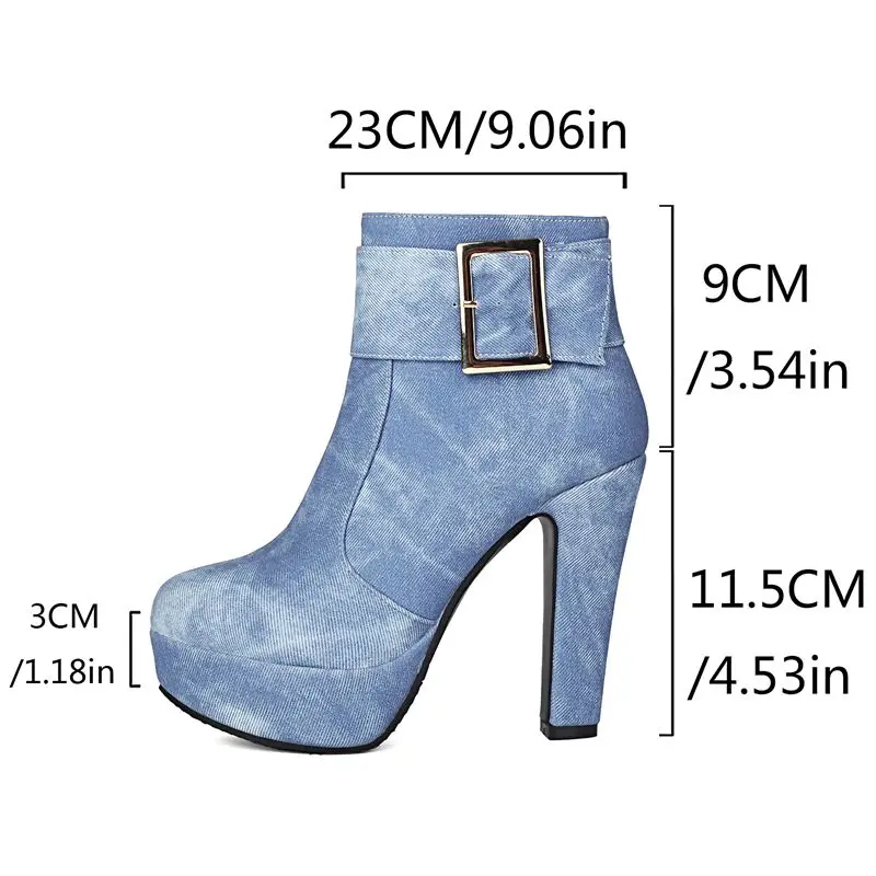 ASILETO 2024 Fashion Ankle Boots Round Toe Chunky Heels 11.5cm Platform 3cm Zipper Belt Buckle Big Size 42 43 Sexy Party Bota