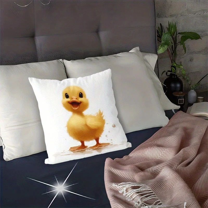 Cute Yellow Duckling Pillow Case, Adorable Baby Duck Print Cushion Cover, Fun Pet Lover Home Decor for Sofa Bedroom Living Room