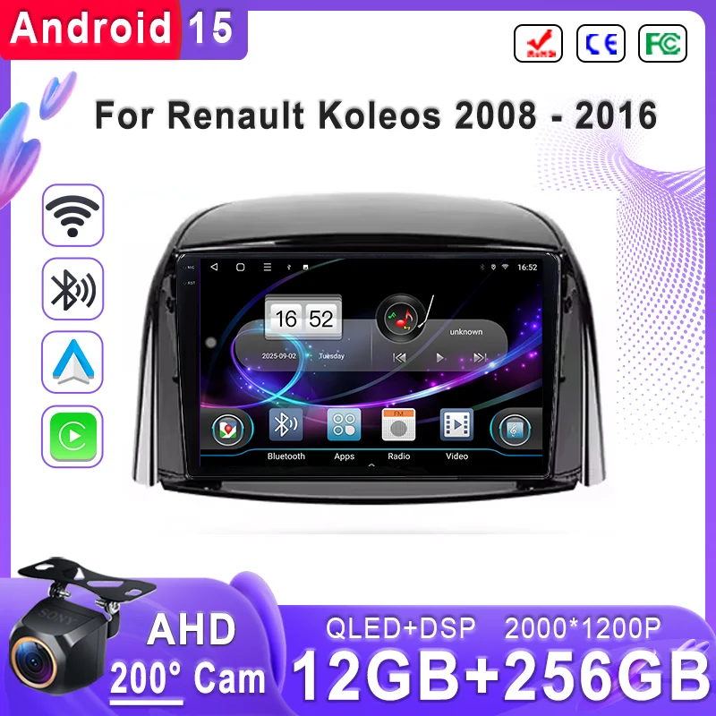 Android 15 multimídia para renault koleos 2008 - 2016 2k tela estéreo unidade principal navegação gps carro multimídia de alto desempenho