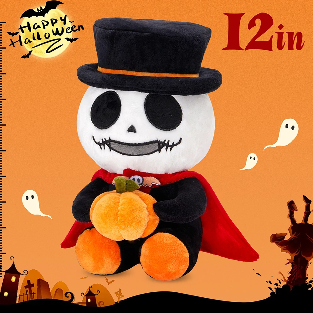 12in/30cm Halloween Skull Pumpkin Stuffed Pillow Magician Doll Toys Throw Pillow Animals Toys Halloween Ornaments Present