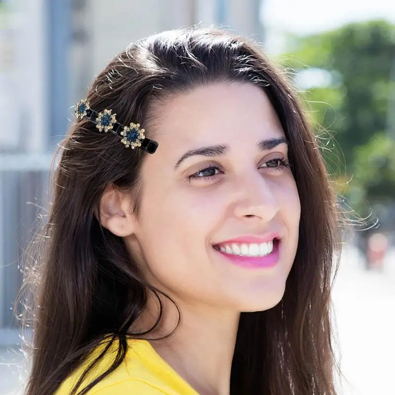 Flor strass cabelo clipes, Cetim tecido cabelo bandas, Hairpin picado com strass, Clipe trançado, Clipes Duckbill