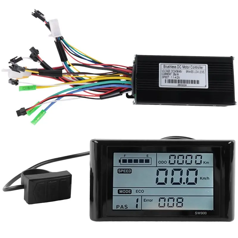 ABVG-24V 36V 48V 500W 750W 9 Tubes 26A Controller Throttle Brake Kit With LED SW900 Display E-Bike Parts
