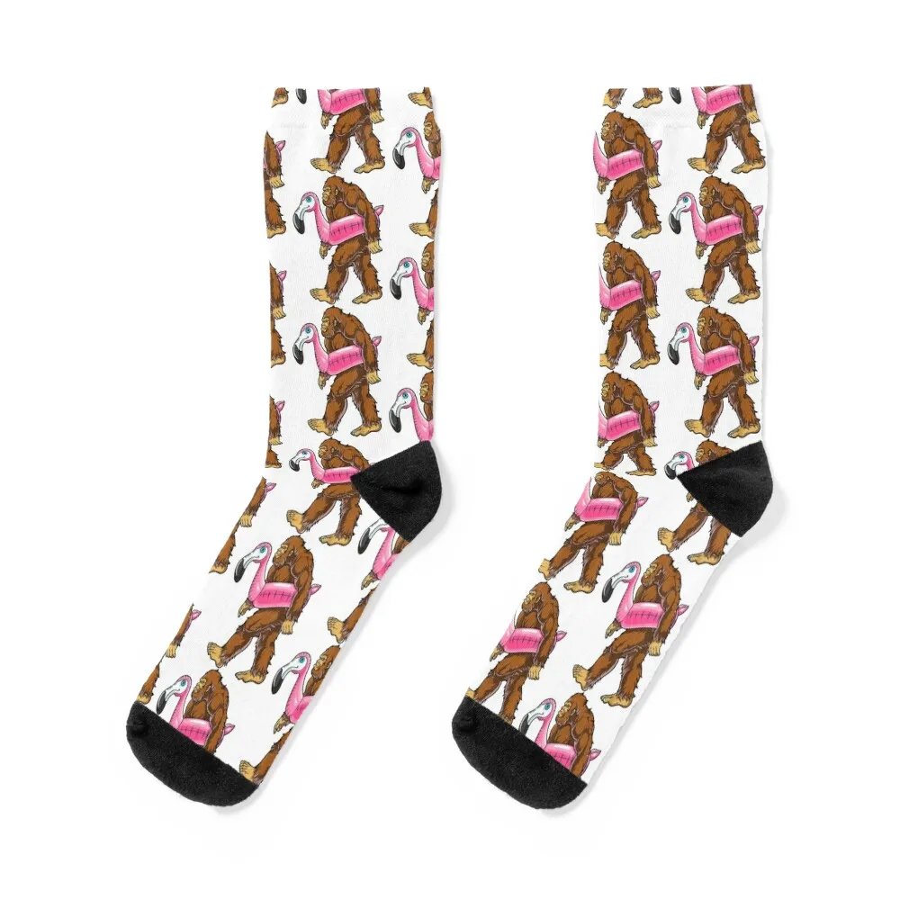 

Pool Party Bigfoot Flamingo Men Women Sasquatch Pink Float Socks soccer anti-slip loose Crossfit Socks For Man Women's