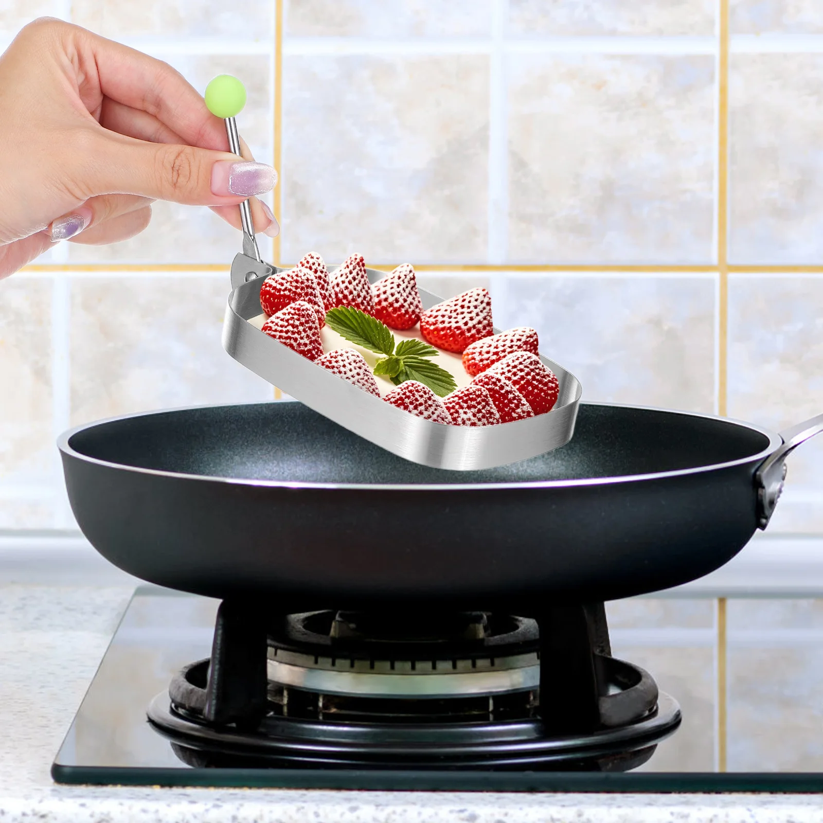 

4pcs Stainless Steel Rectangular Ring Molds For Thousand Layer Cake Mousse Baking Crepes Omelette Fried Egg Pancake Grill