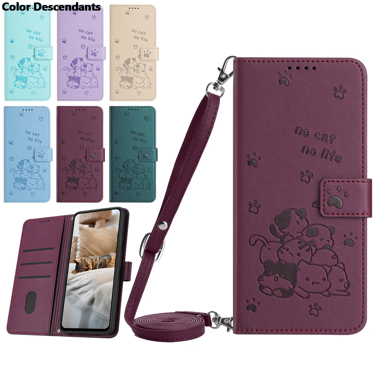 حافظة هاتف جلدية قابلة للطي لهاتف فوجيتسو FCNT راكوراكو F-53E سهام WE2 Plus F-51E F-52E حقيبة غطاء كتف هريرة #1