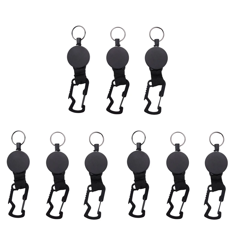 9 Pack Retractable Keychain - Heavy Duty Badge Holder Reel With Multitool Carabiner Clip,Key Ring With Steel Wire Cord