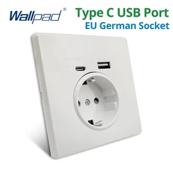 Wallpad Type-C Outlet White Plastic Panel Wall EU Russia Spain German Standard Socket With USB Charge Port 5V 2100mA