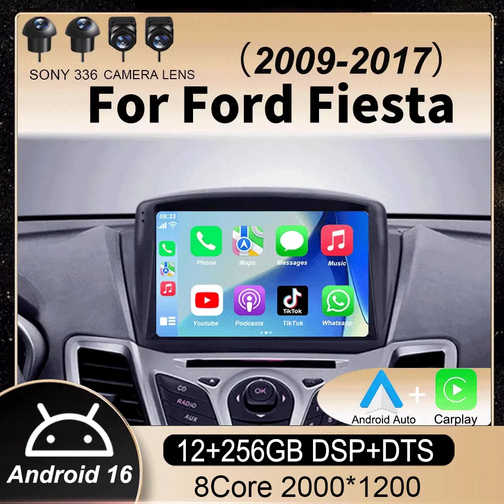 Android 16 Carplay Auto For Ford Fiesta 2009 - 2017 Car Radio Navigation GPS Multimedia Video Player Stereo 360 Camera Head Unit