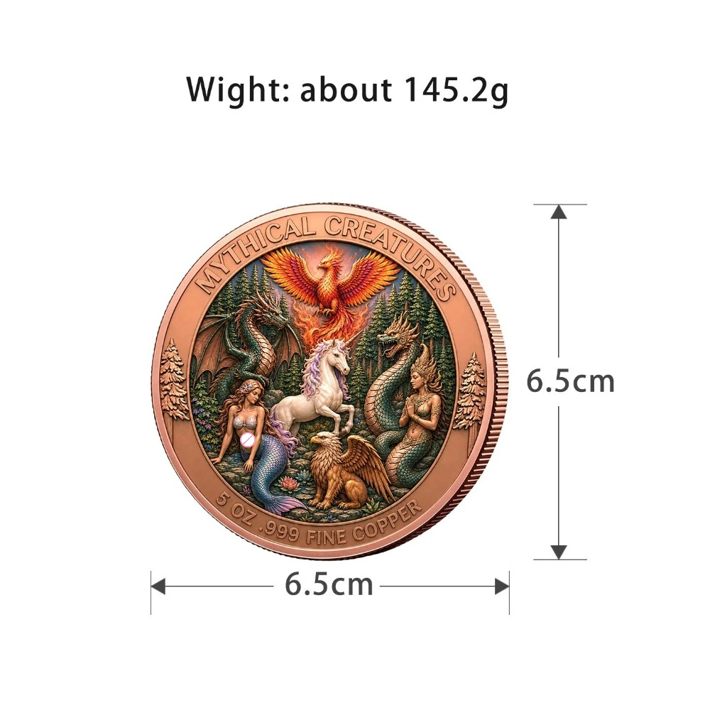 5OZ .999 Fine Copper Coin High Relief Thai Naga Mermaid Goddess 3D Embossed Color Collectible Bullion Decor Souvenir Gift