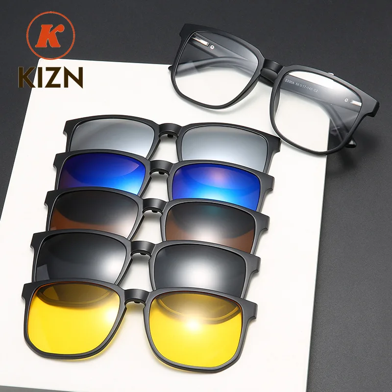 KIZN Sports Retro 5+1 الاستقطاب قصر النظر كليب النظارات الشمسية النظارات الإطار الرجال النساء خمسة المغناطيس مجموعة مرآة 0 -1 -1.5 -2 -2.5 -3 -