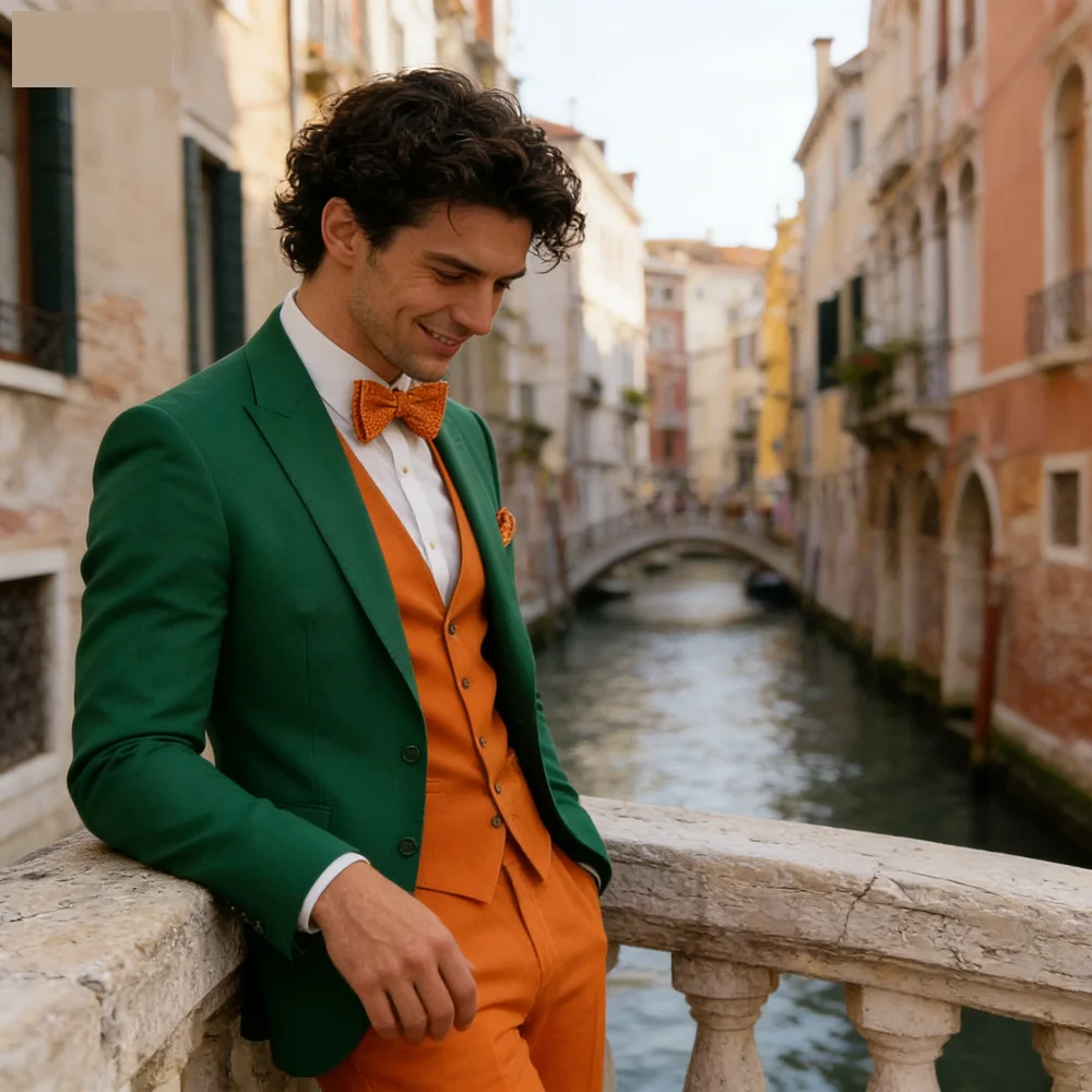 

Мужской официальный бело-оранжевый костюм для свадьбы, выпускного, танцев, смокинг из 3 предметов, традиционная мужская одежда