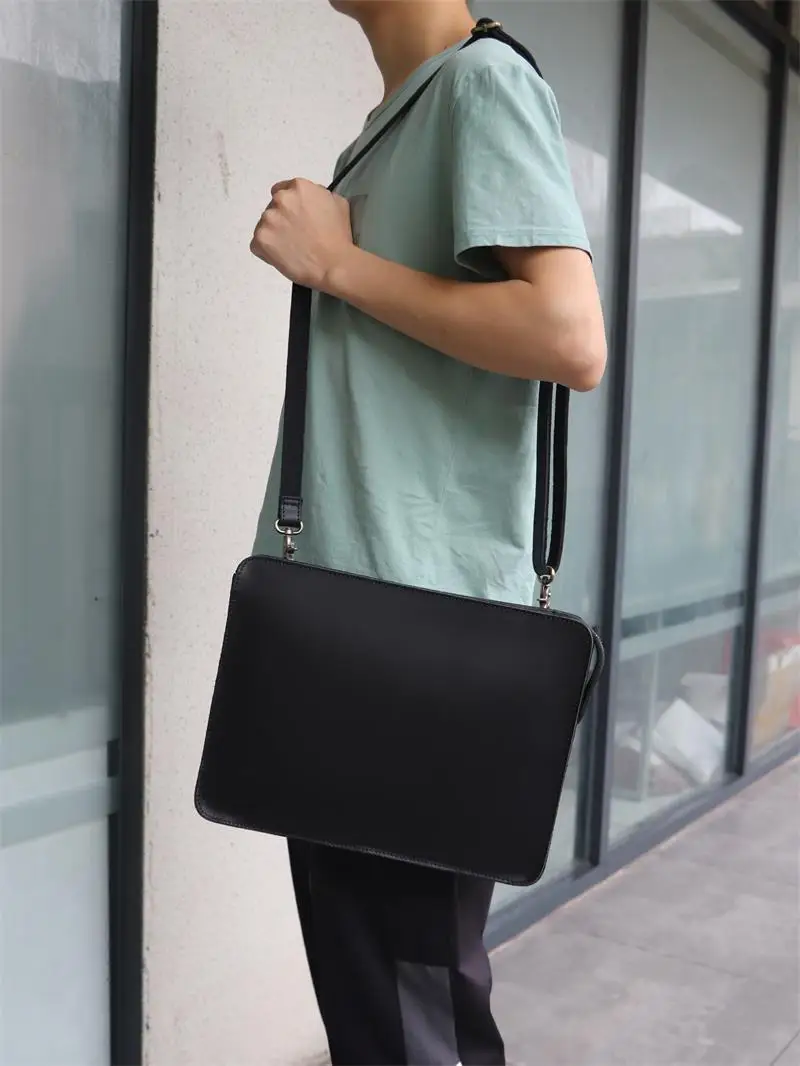Genuine leather men's business envelope, crossbody shoulder bag, Crazy horse top-grain cowhide IPAD storage shoulder bag