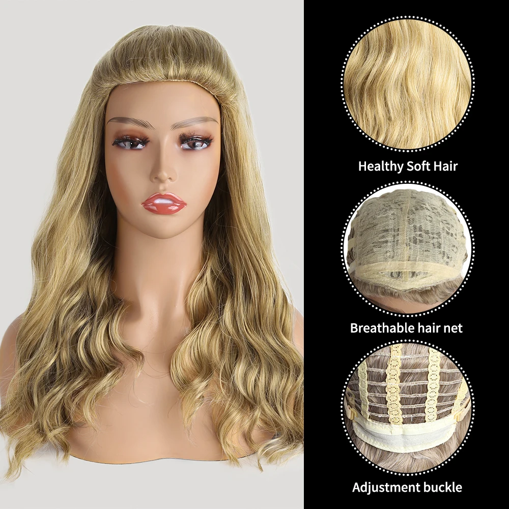 Amir Honey Brown Golden Highlight Wig Long Wavy Womens Synthetic Wig with Bangs Heat Resistant Cosplay Hair for Women Afro