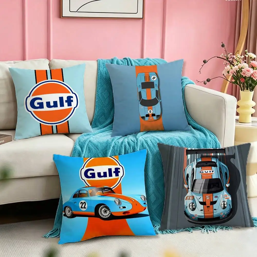 Gulf Racing Car Logo Pillow Case Square Double-Sided Sofa Cushion Cover Bedroom Bedside Pillow