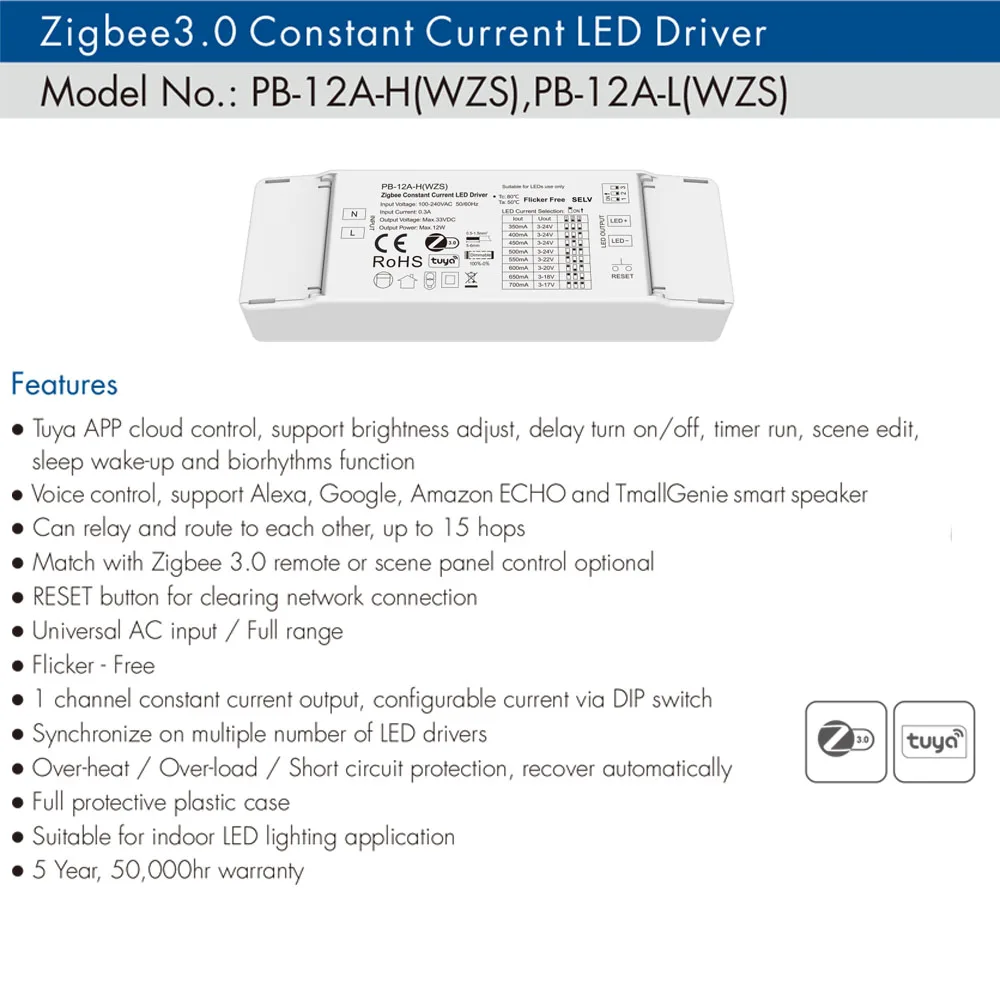 Zigbee LED Driver Controller Brightness adjust 3-24V / 9-45V Constant Current APP Dimmable Voice Control For Alexa Google Home