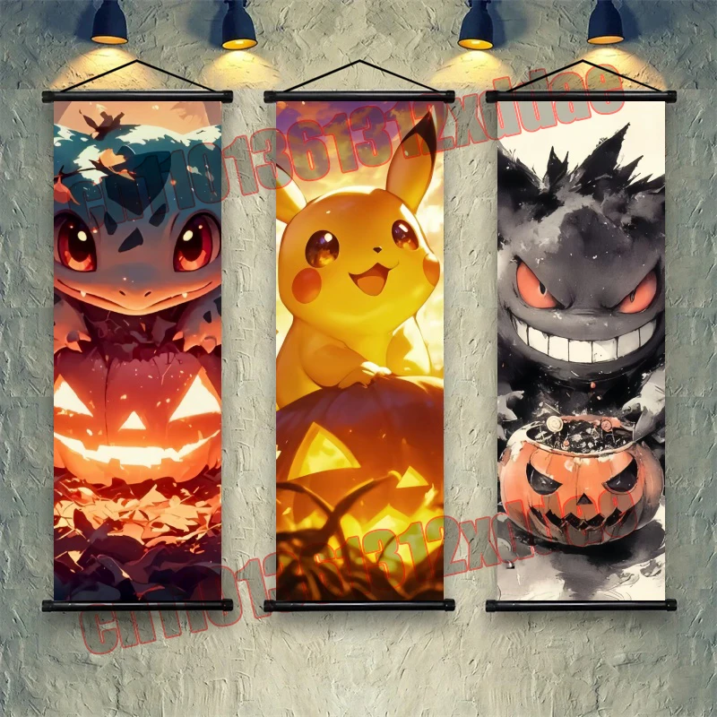 애니메이션 포켓몬 포스터, Gengar, Bulbasaur, Pikachu, Eevee, Charizard, 아트 화이트 캔버스 페인팅 벽걸이 벽 아트 데코 선물