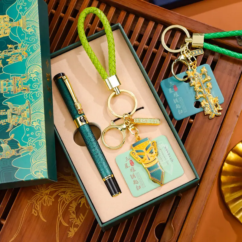 Sanxingdui Museum Cultural Creative Gift Set,Chinese Ancient Gel Pen With Bronze Head Keychain For Teachers,Birthdays&Souvenirs