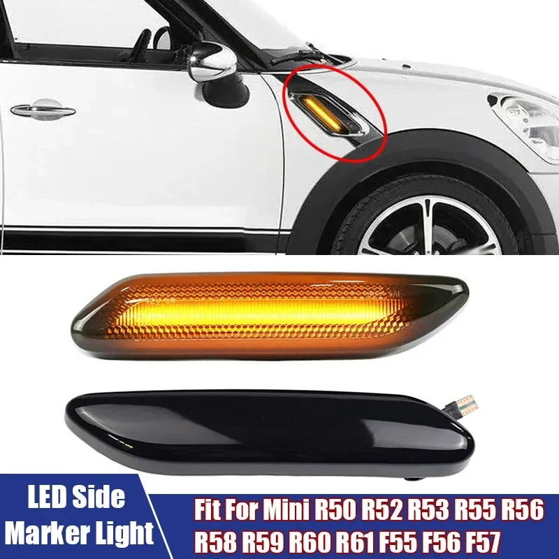 2Pcs/Pair Front Mudguard LED Side Marker Light Fit For Mini R50 R52 R53 R55 R56  R58 R59 R60 R61 F55 F56 F57 Car LED Signal Lamp