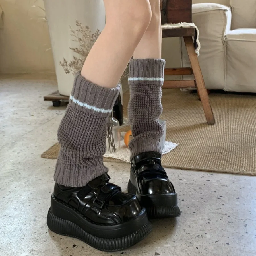 ​​Women's Knit Leg Warmers Striped Turn-Down Cuff Fashion Socks Winter Trendy Stackable Boot Socks Mid Calf Cosy Accessories​