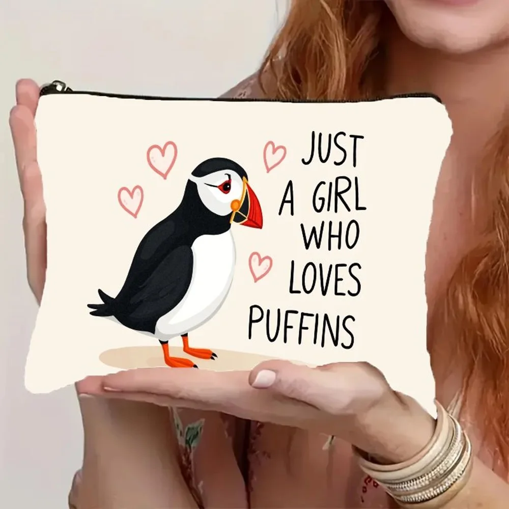 Women's Cute Puffin Print Makeup Bag, Multifunctional