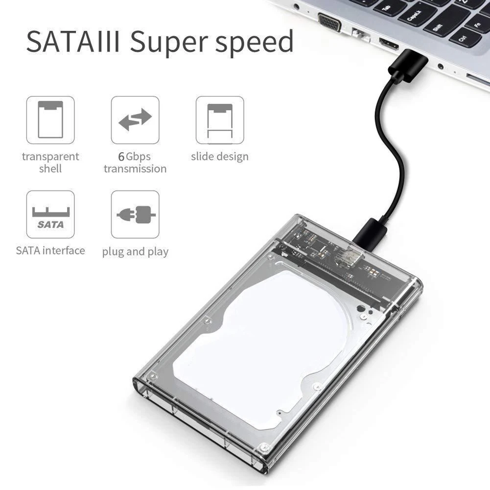 Жесткий диск 2,5 дюйма, внешний корпус для жесткого диска SATA-USB3.1, 10 Гбит/с, 8 ТБ, SSD-бокс с USB на Type-C, прозрачный жесткий диск для ноутбука